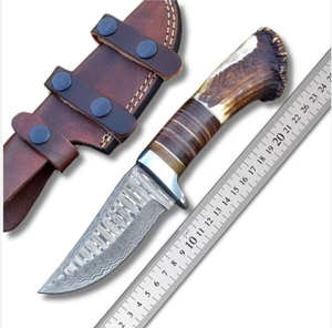 Couteaux <span class=keywords><strong>de</strong></span> chasse à lame fixe en acier Damas <span class=keywords><strong>de</strong></span> haute qualité, fabrication directe d'usine, vente en gros, personnalisés, OEM ODM, pointe tombante - Product Image 1