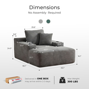 Sofá Chaise Longue Individual Envasado al Vacío, Sofá de Ocio de Corduroy con Portavasos Integrado, Esponja de Alta Densidad, Estilo Contemporáneo para Apartamento - Product Image 2