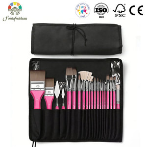 Lot de 20 pinceaux professionnels en acrylique, écologiques, à manche en bois synthétique, avec pochette en PVC - Product Image 1