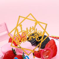 Carte d'insertion de gâteau d'anniversaire miroir double face en acrylique doré Décoration de cuisson Happy Birthday Cake Card Cake Topper