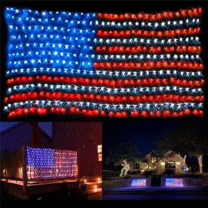 Lampu LED Jaring Bendera Amerika, Lampu Dekorasi Jaring Bendera Amerika Luar Ruangan LED 420 Kaki 6.5