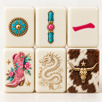 Ensemble de tuiles de Mahjong américain avec motifs floraux occidentaux et décorations en cuir de vachette pour la vente au détail et la personnalisation de la marque