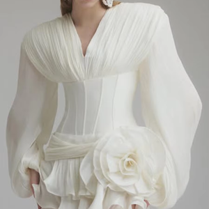 <span class=keywords><strong>Robe</strong></span> de soirée moulante sexy à manches bouffantes et col en V pour femme, modèle LS2690, haute qualité, très tendance - Product Image 1