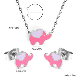 Cute <b>Elephant</b> Pendant Stainless Steel Necklace And Earrings Set For Women <b>Gift</b> Jewelry Pink Heart Animal Design Fashion - Product Image 4