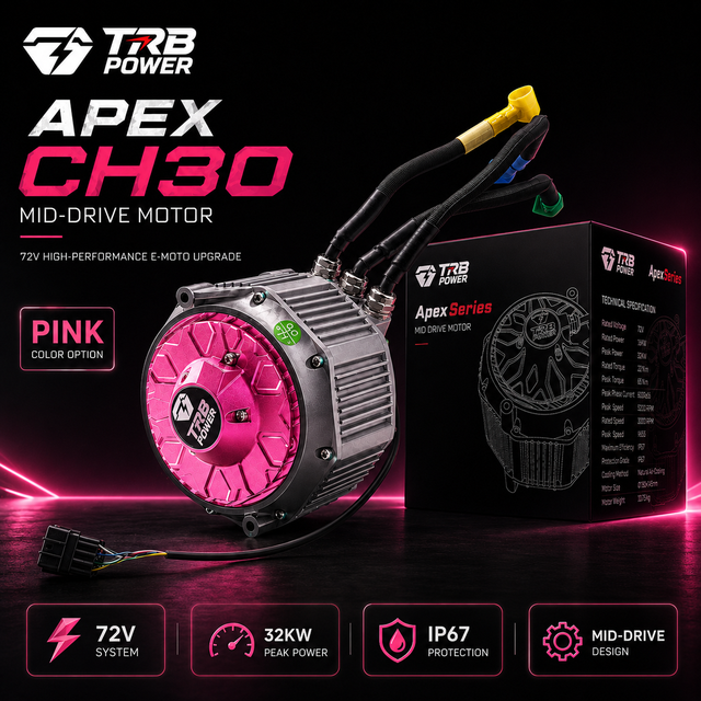 TRB Motor 72V Mid Drive Motor for Electric Motorcycle 32KW Peak 9000RPM High Torque IP67 E Moto Dirt Bike Performance