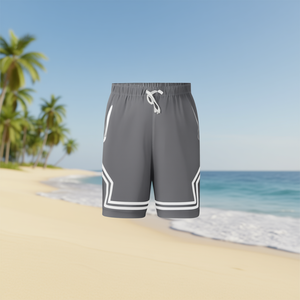 กางเกงขาสั้นโพลีเอสเตอร์แห้งเร็วสำหรับผู้ชายพร้อมเชือกผูกข้างเอวแบบลำลองสำหรับเล่นกีฬาเอวกลางความยาวสั้นสีเทา - Product Image 2
