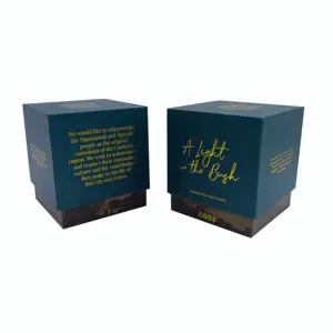 Cajas de velas con tapa y base de material de papel con textura de lujo personalizado al por mayor con papel dorado alrededor