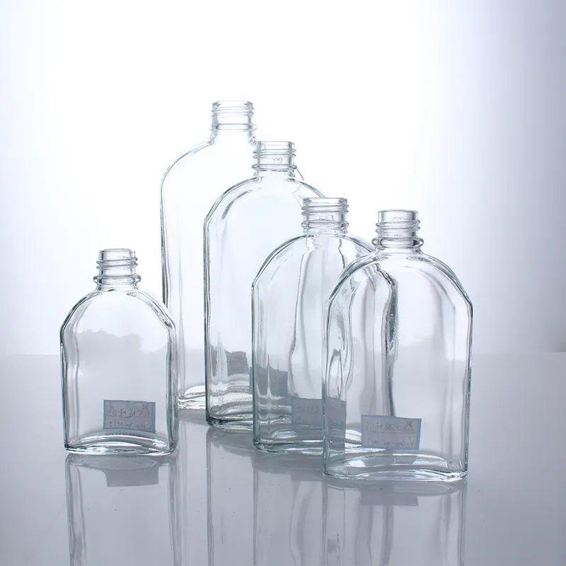 Saft-Weinflaschen Mini flaches Glas Schlussverkauf alle Größen Getränk klar einzigartig 500 ml Glas Fruchtsaft-Flasche Schraubdeckel CN;JIA