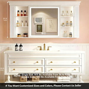 Meuble-lavabo élégant français à vasque unique 36-92 pouces personnalisable, avec comptoir et vasque en pierre intégrés, meuble-lavabo autoportant - Product Image 6