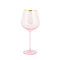 Grosir mewah menghias pernikahan sampanye seruling kacamata Rose Pink Piala Set 4 kristal kaca anggur dengan emas Rim