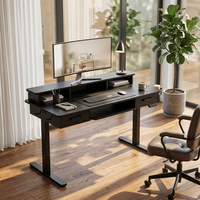Bureau assis-debout électrique moderne réglable en hauteur, surface en métal et bois, ergonomique, avec tiroir, noir, support moniteur