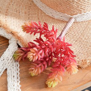 Plante succulente artificielle à six têtes, rouge automnal, en PVC souple, pour décoration de mariage, artisanat, mini verdure, décoration intérieure - Product Image 3