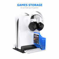 Support de Charge avec Ventilateur de Refroidissement pour Console et Manette PS5/PS5 Édition Digitale Avec 14 Fentes pour Jeux et Support de Casque