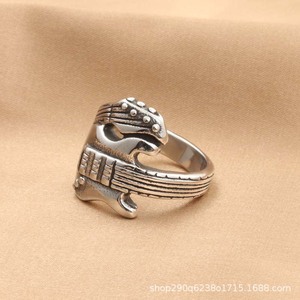 Guitar Shape <b>Titanium</b> Steel <b>Ring</b> Retro Silver Men's Punk Rock Jewelry Gift - Product Image 3