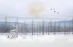<span class=keywords><strong>Navidad</strong></span> abstracto nieve alce bosque pájaro árbol Diseño impresión personalizada alta calidad tela pared Mural - Product Image 3