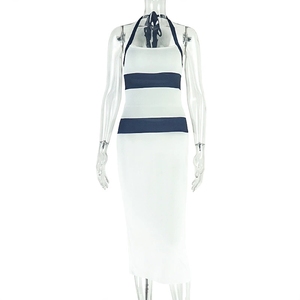 Modulare a righe dimagranti Patchwork gonna sul fianco appesa al collo abito lungo nuovo Design <span class=keywords><strong>vestiti</strong></span> da donna abiti - Product Image 4