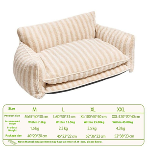 Eco Friendly Striped Dog <b>Sofa</b> Bed Soft Lambswool Plush Cushion Double Layer Support Washable Removable Cover for Small Medium La - Product Image 6
