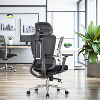 Chaise de bureau ergonomique moderne de luxe confortable pivotante et rotative avec accoudoirs réglables 5D, dossier en maille, appui-tête en alliage d'aluminium