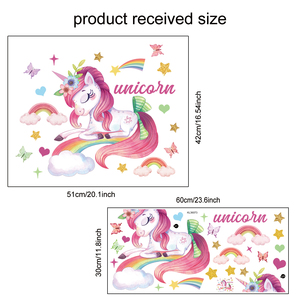 Autocollant mural <span class=keywords><strong>en</strong></span> PVC amovible et auto-adhésif, dessin animé <span class=keywords><strong>licorne</strong></span> <span class=keywords><strong>arc</strong></span>-<span class=keywords><strong>en</strong></span>-<span class=keywords><strong>ciel</strong></span> papillon étoiles, décoration de chambre à coucher et de salon - Product Image 6