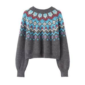 Pull en tricot en polyester à motif floral contrasté vintage d'hiver pour femmes Zevity New ZA, chic et décontracté - Product Image 2