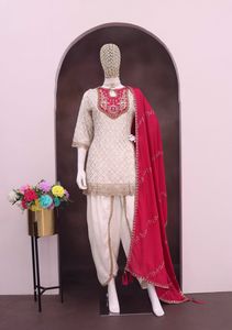 Designer Dhoti Style Salwar Kameez Chinon avec broderie Travail complet cousu Costume pakistanais pour la vente à l'exportation - Product Image 6