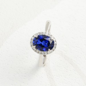 925 silver oval cultivated sapphire ring fashion surround single stone women's ring - Product Image 1