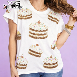 T-Shirt <span class=keywords><strong>con</strong></span> <span class=keywords><strong>Paillettes</strong></span> Personalizzata di Alta Qualità, Ecologica, <span class=keywords><strong>con</strong></span> Logo, T-Shirt Decorata <span class=keywords><strong>con</strong></span> Perline per Donne, T-Shirt <span class=keywords><strong>con</strong></span> <span class=keywords><strong>Paillettes</strong></span> per Mardi Gras King Cake - Product Image 1
