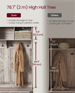Meuble d'entrée <span class=keywords><strong>VASAGLE</strong></span> style ferme avec <span class=keywords><strong>banc</strong></span> et rangement à chaussures, porte-manteau avec <span class=keywords><strong>banc</strong></span> à chaussures - Product Image 4