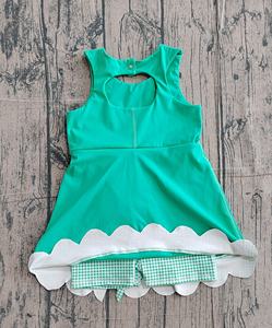 GSD3030 NOUVEAU Ensemble de yoga pour enfants style boutique, robe bleue et nœuds à carreaux roses pour petite fille, vente en gros personnalisée, sans MOQ, ODM - Product Image 4