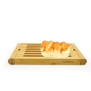 LandNine Customized Eco-Friendly Breakfast Bamboo Wooden Bread Cutting Plate Bread Chopping Cutting Board With Groove