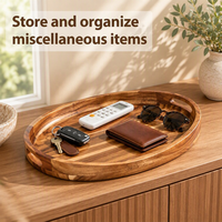 Plateau de service Art Déco en bois d'acacia avec poignées, ovale 17"x13", décoratif, pour ottoman, salon, table basse, petit-déjeuner, lit, présentoir à bougies