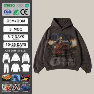 เสื้อฮู้ดดี้โอเวอร์ไซส์ TOOHOO แบบเรียบ ไม่มีลาย  น้ำหนัก 500GSM สำหรับผู้ชาย สไตล์สตรีทแวร์ ทรงบ็อกซี่ ฟิต วินเทจ ซักแบบ Stone Washed - Product Image 1