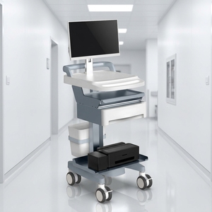 Adjustable Height Hospital Equipment <strong>Trolley</strong> with Monitor Mount <strong>Printer</strong> Shelf Drawer ABS Tray Silent Castors - Product Image 3