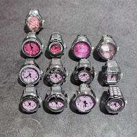 Montre-bague numérique plaquée argent véritable, montre minimaliste, cadran rose, mini montre-bague en acier pour femme