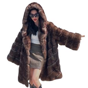 Manteau en fourrure de renard pour femme de luxe, doux et confortable, col en V, manches longues, décontracté, drapé, grande taille, uni, teinture unie - Product Image 1