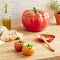 Pot à biscuits rond en céramique peint à la main en forme de tomate Pot de stockage Biscuit Food Treat Pot avec couvercle