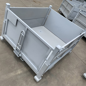 Bac de stockage pliable robuste en acier pour entrepôt, conteneur de manutention métallique à panneaux solides - Product Image 2