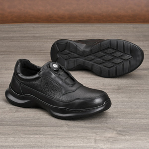 Men's Genuine Cow Leather Walking Shoes <b>Round</b> <b>Toe</b> Rubber Outsole Anti Slippery Low <b>Heel</b> Solid Color Buckle Closure Comfortable - Product Image 3