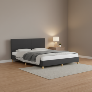 Base de Cama Tapizada con Cabecera en Tela Gris Oscuro, Diseño Moderno y Minimalista, Patas de Madera, Tamaño Queen - Product Image 2