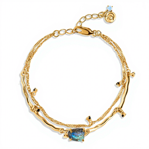 925 <b>Sterling</b> <b>Silver</b> Gold Plated Labradorite <b>Bracelet</b>, Natural Iridescent Stone Layered Chain <b>Bracelet</b>, Bohemian Dainty for <b>Women</b> - Product Image 1