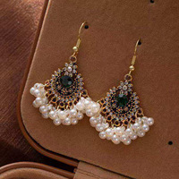 Boucles d'oreilles pendantes en alliage style ethnique avec perles et pampilles, motif fleur de diamant bohème, pour femme, luxe léger et élégant