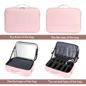 Hochwertige tragbare Mode Eitelkeit Kits Kosmetik tasche rosa Reiseset Pinsel Veranstalter benutzer definierte Logo kleine Make-up Fall mit Licht
