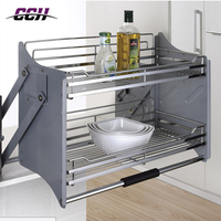 Cesto Elevatório Retrátil de Parede para Cozinha em Aço Inoxidável - Cesto Deslizante para Louças e Armazenamento em Armários de Cozinha