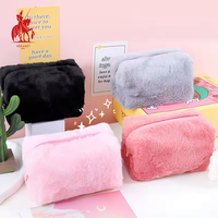 Sac à main en peluche macaron grande capacité, portable, doux et moelleux, rose et noir, pour rangement et maquillage