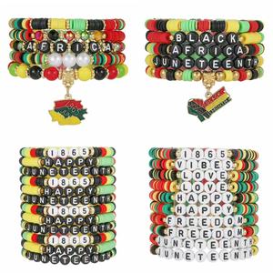 June Kwanza Festival <b>Bracelet</b> Set Polymer Clay Letter Beads <b>Stacked</b> Jewelry Alloy Pendant Black Culture Festival Gift Unisex - Product Image 1