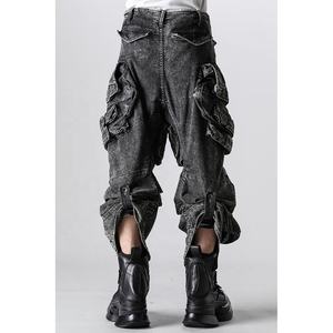 Jean cargo gris décontracté pour homme et garçon, taille <span class=keywords><strong>mi</strong></span>-haute, longueur longue, poche cargo, finition stretch, ourlet retroussé, printemps été, bouton, <span class=keywords><strong>coupe</strong></span> bootcut - Product Image 5