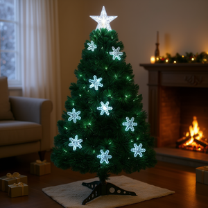 Árbol de Navidad Artificial Óptico LED de 3, 4, 5 y 6 Pies con Copos de Nieve, Decoraciones Interiores, Base para Árbol de Pino, Luces Blancas Cálidas - Product Image 2