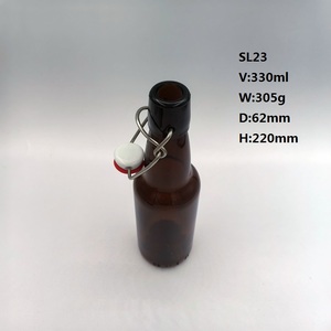 Bouteille en verre ambré vide de 330 ml 300 g, forme ronde, avec bouchon mécanique, prix de gros <span class=keywords><strong>moins</strong></span> <span class=keywords><strong>cher</strong></span>, fournisseur d'usine - Product Image 4