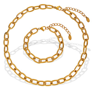 European American Style Gold Plated Oval Chain Necklace <b>Bracelet</b> <b>Set</b> For Everyday Wear Unisex Fashion Jewelry - Product Image 5