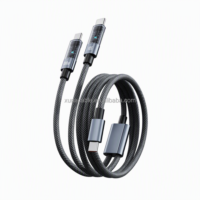 USB-C to USB-C Cable with 100W+30W Dual Output LED Power Display Braided Charging Cord for MacBook iPad iPhone 15 Samsung